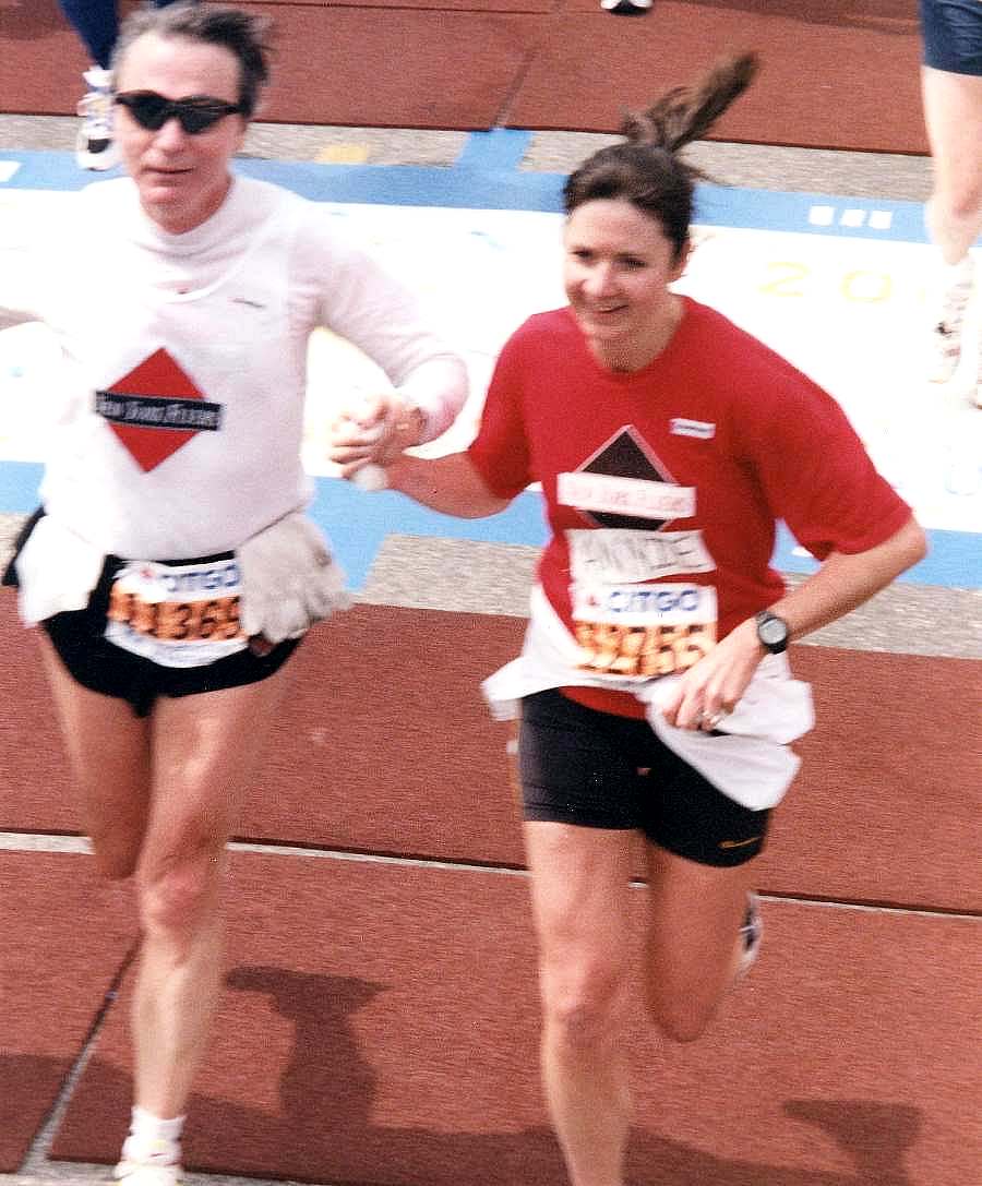 (Photo of Ann and Pb finishing Boston 2000)